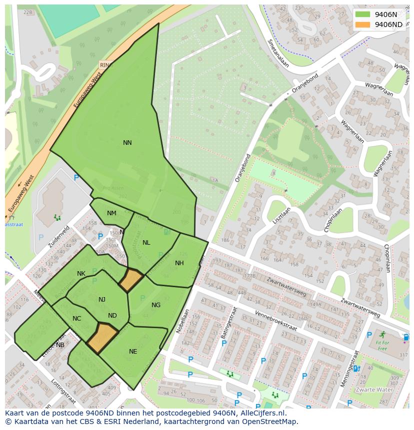Afbeelding van het postcodegebied 9406 ND op de kaart.
