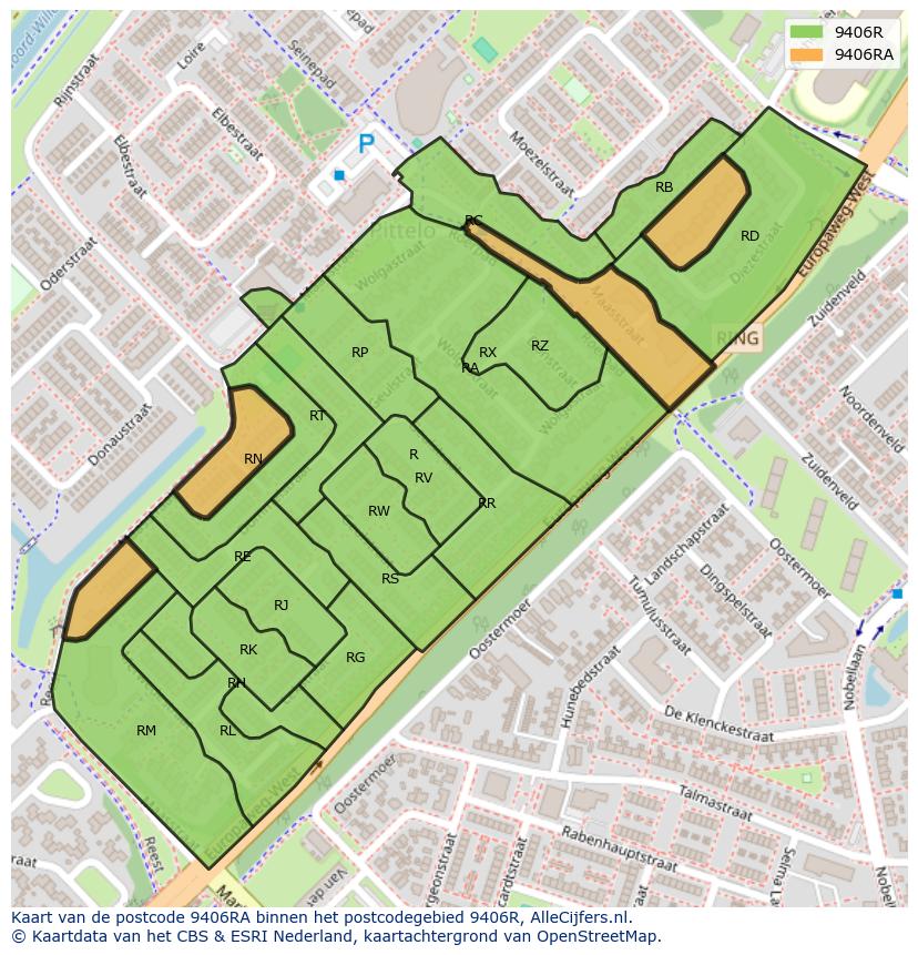 Afbeelding van het postcodegebied 9406 RA op de kaart.