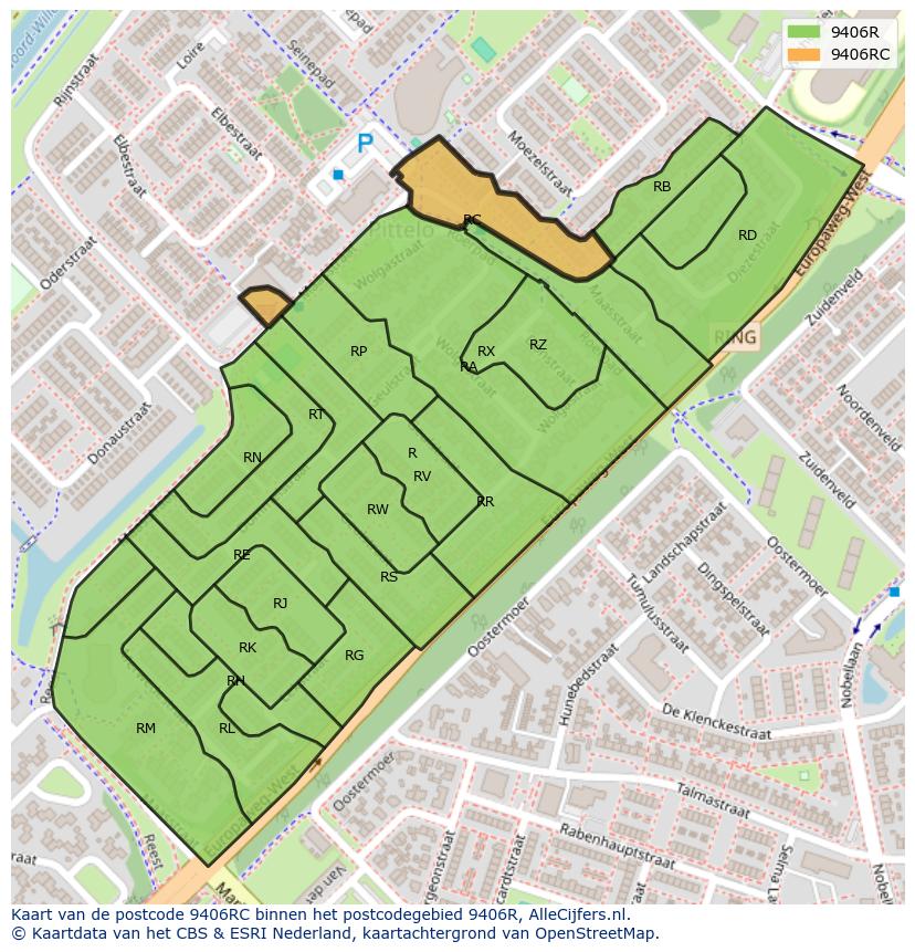 Afbeelding van het postcodegebied 9406 RC op de kaart.