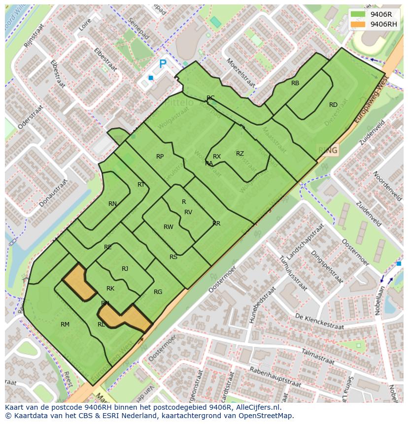 Afbeelding van het postcodegebied 9406 RH op de kaart.