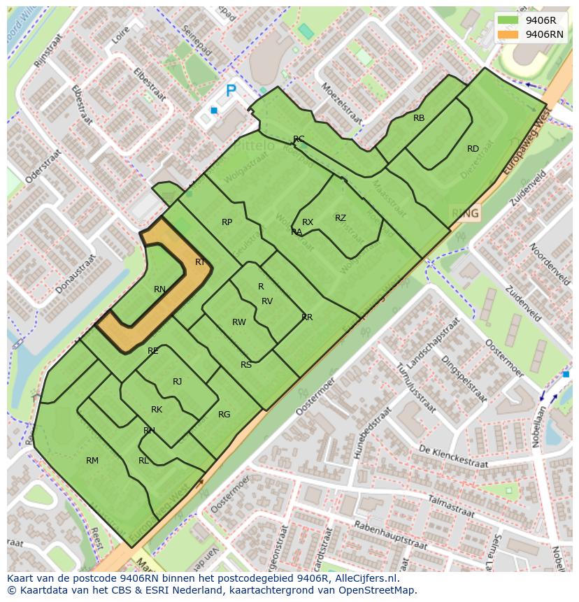 Afbeelding van het postcodegebied 9406 RN op de kaart.