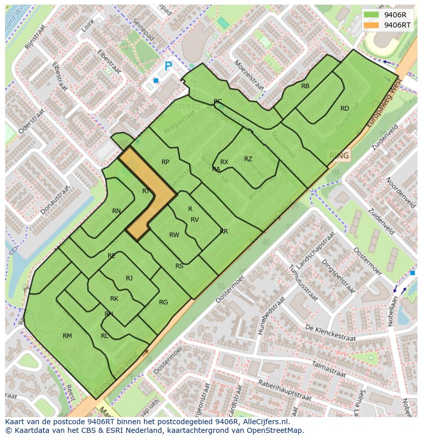 Afbeelding van het postcodegebied 9406 RT op de kaart.