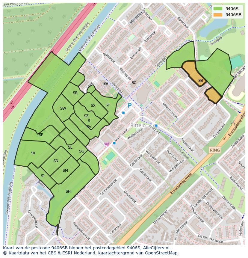 Afbeelding van het postcodegebied 9406 SB op de kaart.