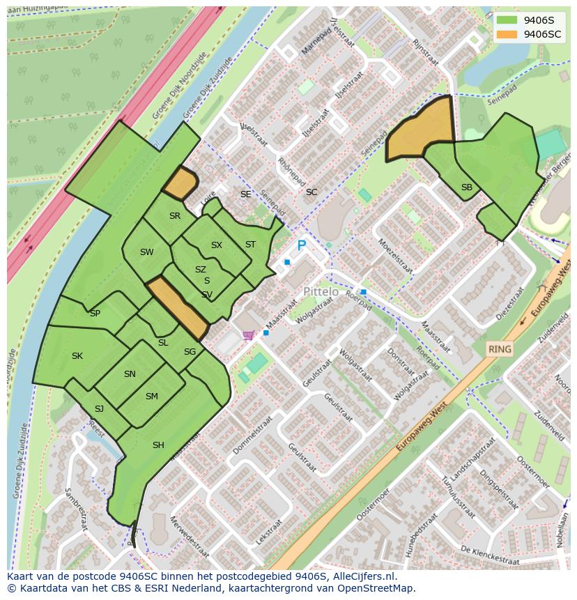 Afbeelding van het postcodegebied 9406 SC op de kaart.