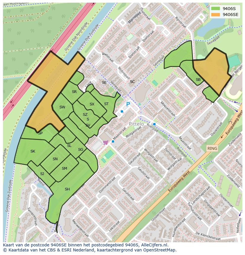 Afbeelding van het postcodegebied 9406 SE op de kaart.