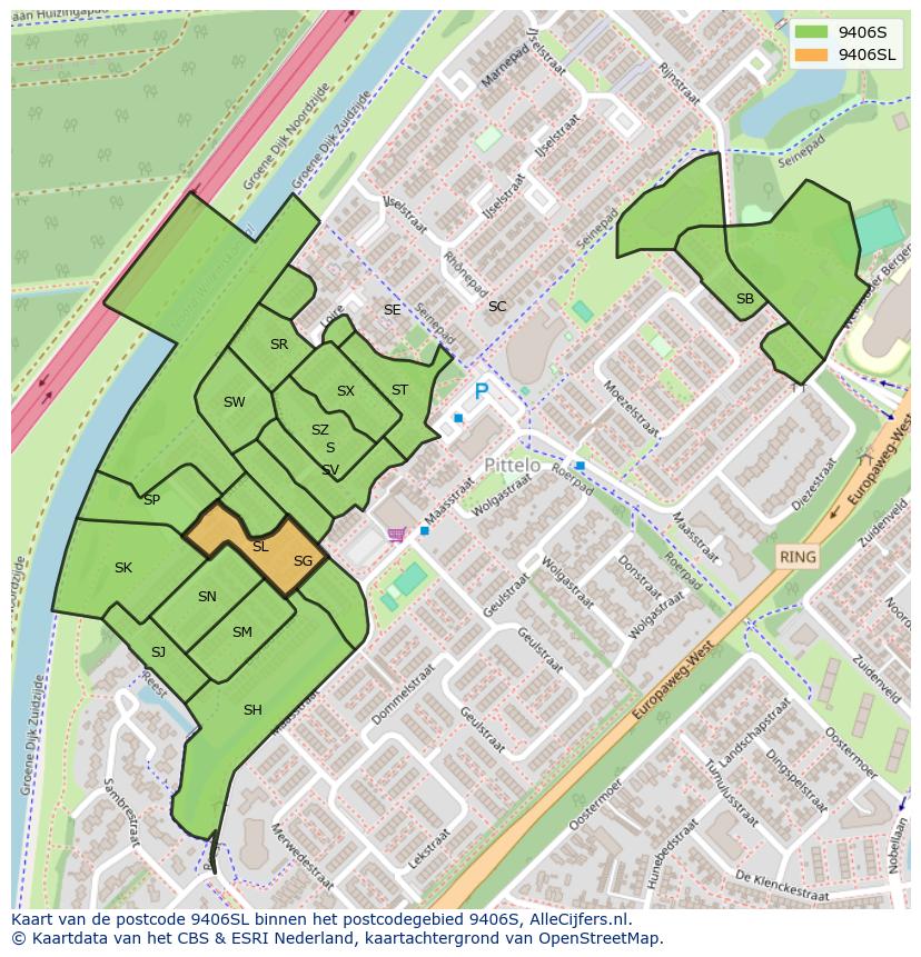 Afbeelding van het postcodegebied 9406 SL op de kaart.