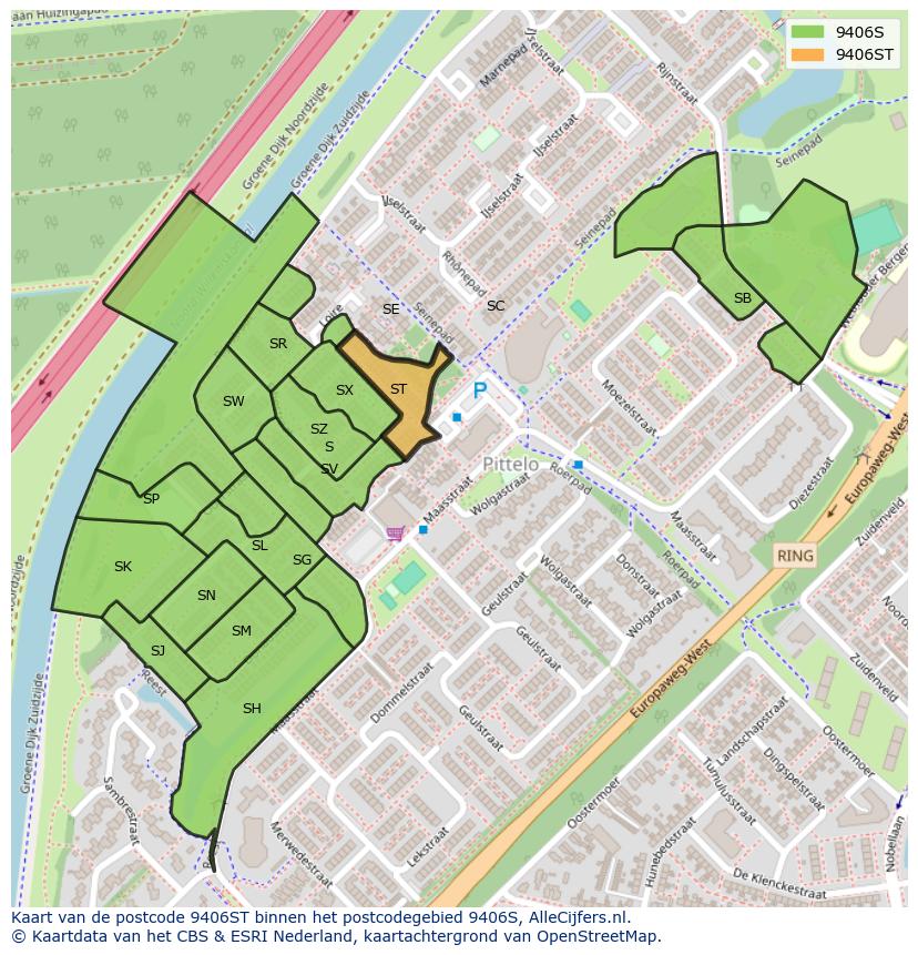 Afbeelding van het postcodegebied 9406 ST op de kaart.