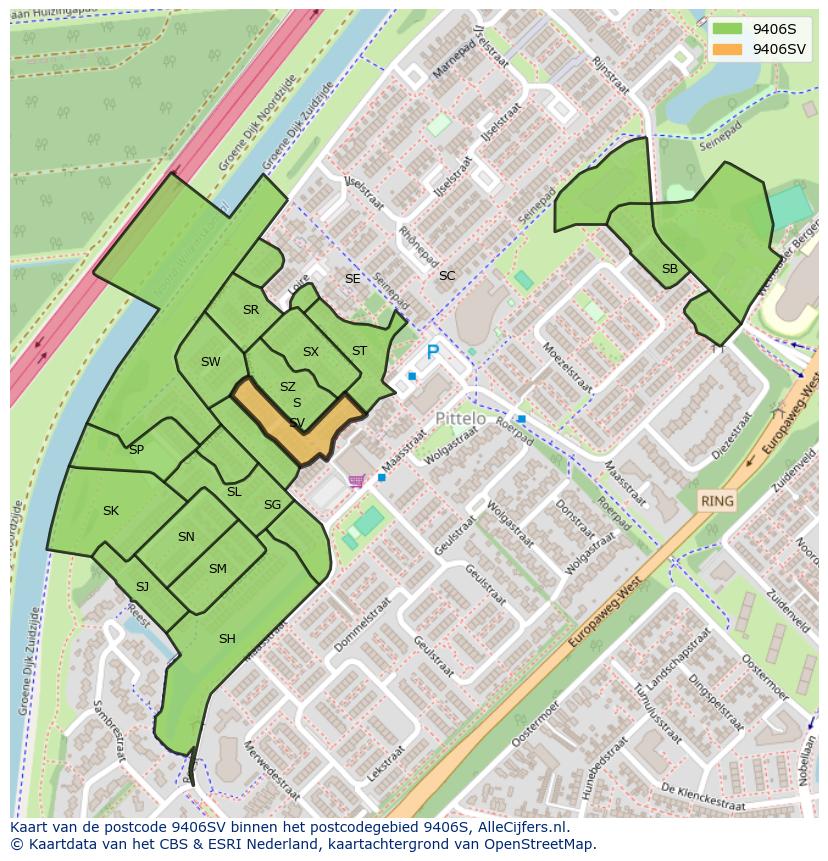 Afbeelding van het postcodegebied 9406 SV op de kaart.
