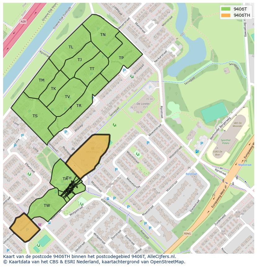 Afbeelding van het postcodegebied 9406 TH op de kaart.