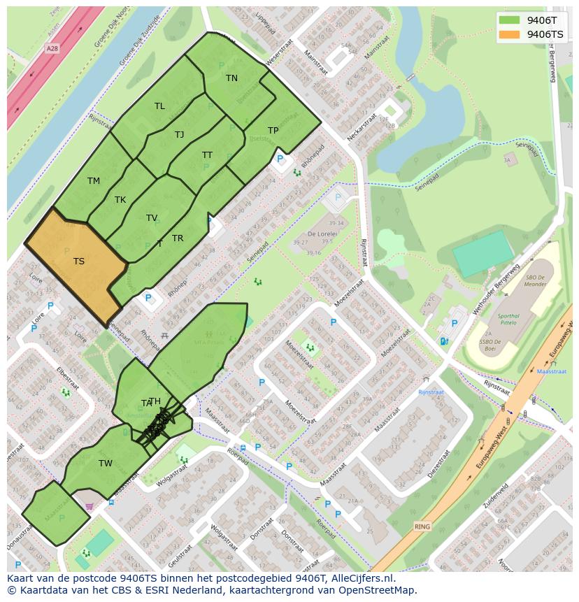 Afbeelding van het postcodegebied 9406 TS op de kaart.