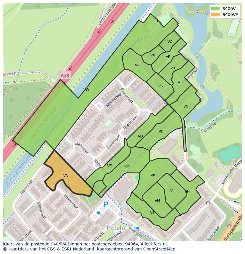 Afbeelding van het postcodegebied 9406 VA op de kaart.