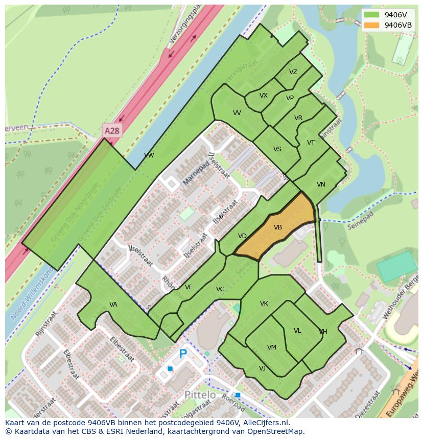 Afbeelding van het postcodegebied 9406 VB op de kaart.