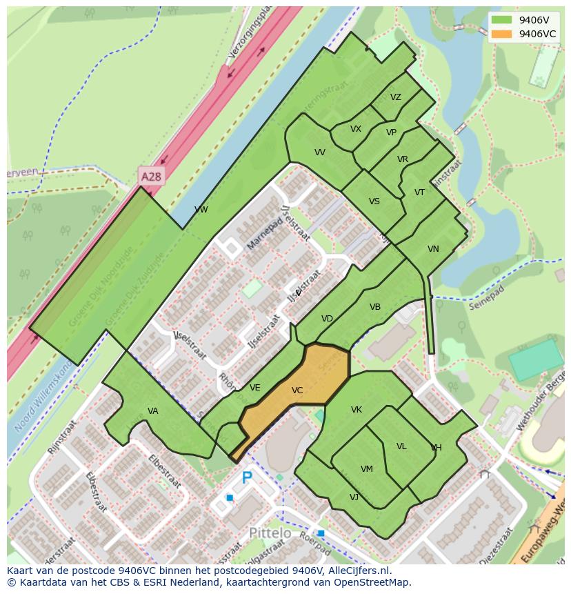 Afbeelding van het postcodegebied 9406 VC op de kaart.