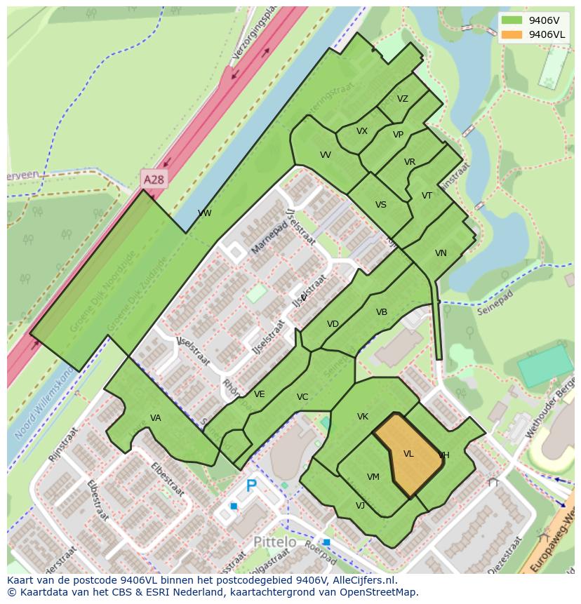 Afbeelding van het postcodegebied 9406 VL op de kaart.