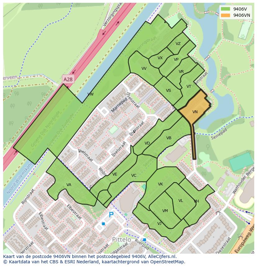 Afbeelding van het postcodegebied 9406 VN op de kaart.