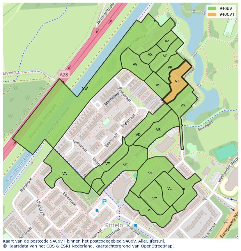 Afbeelding van het postcodegebied 9406 VT op de kaart.