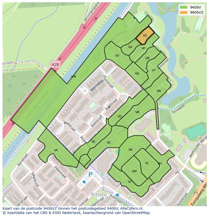 Afbeelding van het postcodegebied 9406 VZ op de kaart.