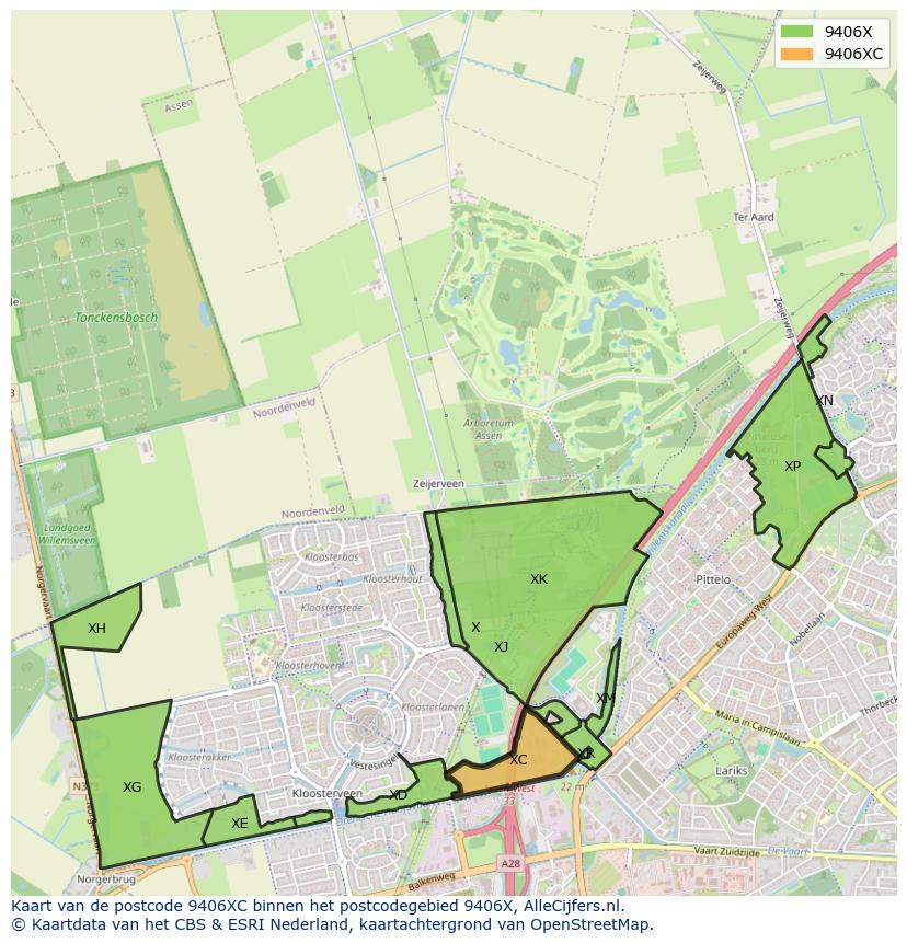 Afbeelding van het postcodegebied 9406 XC op de kaart.