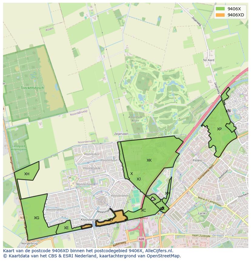 Afbeelding van het postcodegebied 9406 XD op de kaart.