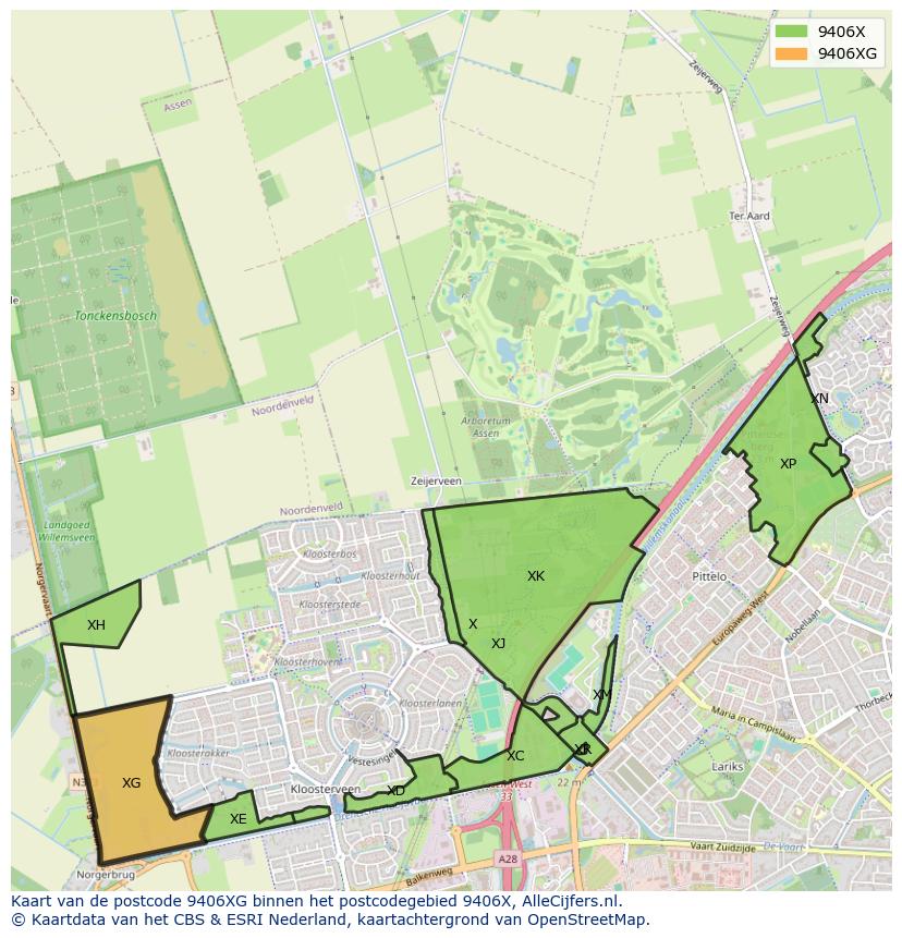 Afbeelding van het postcodegebied 9406 XG op de kaart.