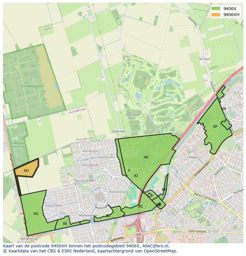 Afbeelding van het postcodegebied 9406 XH op de kaart.
