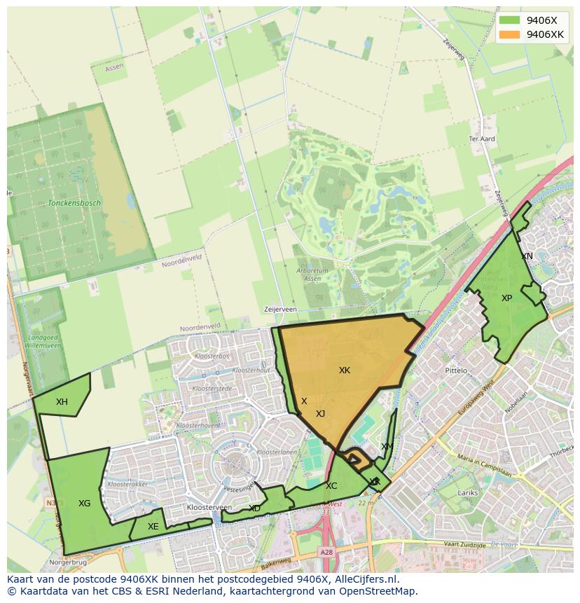 Afbeelding van het postcodegebied 9406 XK op de kaart.