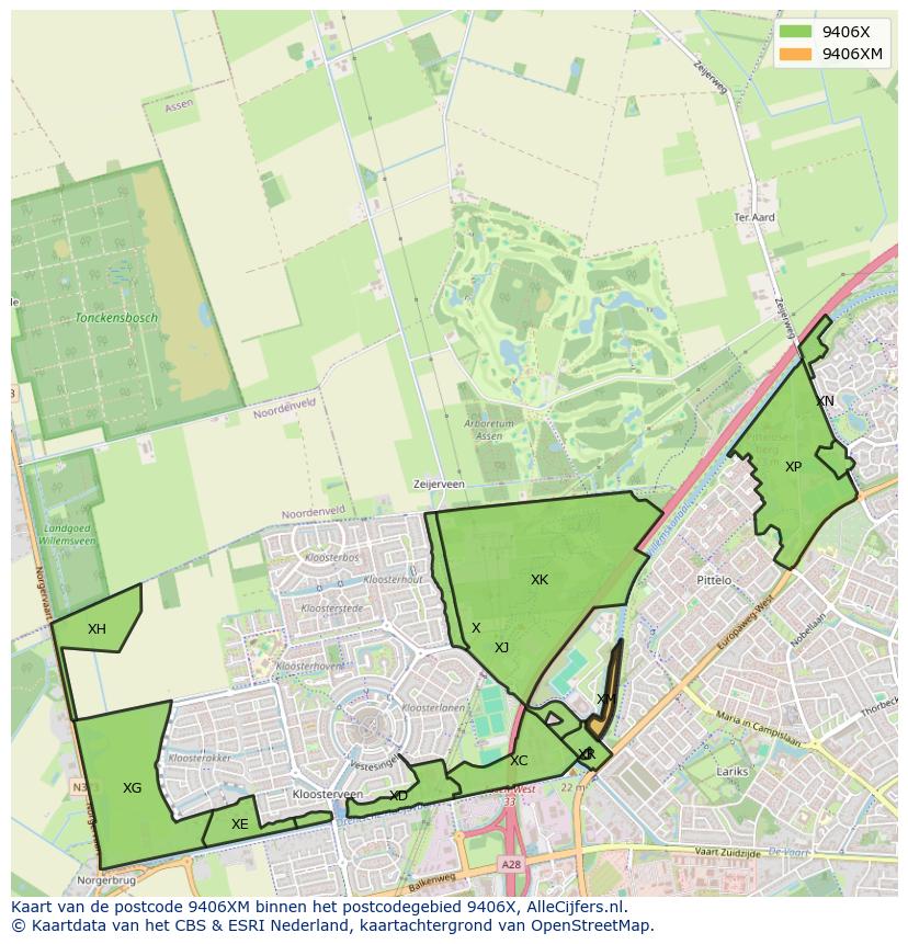 Afbeelding van het postcodegebied 9406 XM op de kaart.