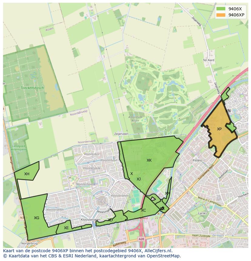 Afbeelding van het postcodegebied 9406 XP op de kaart.