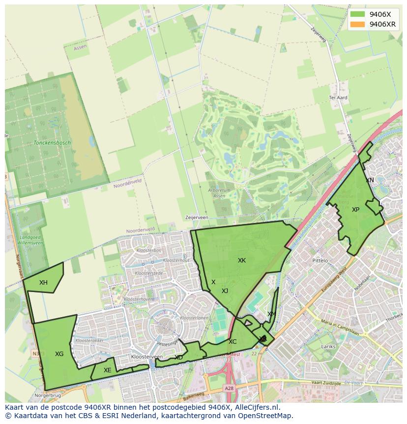 Afbeelding van het postcodegebied 9406 XR op de kaart.