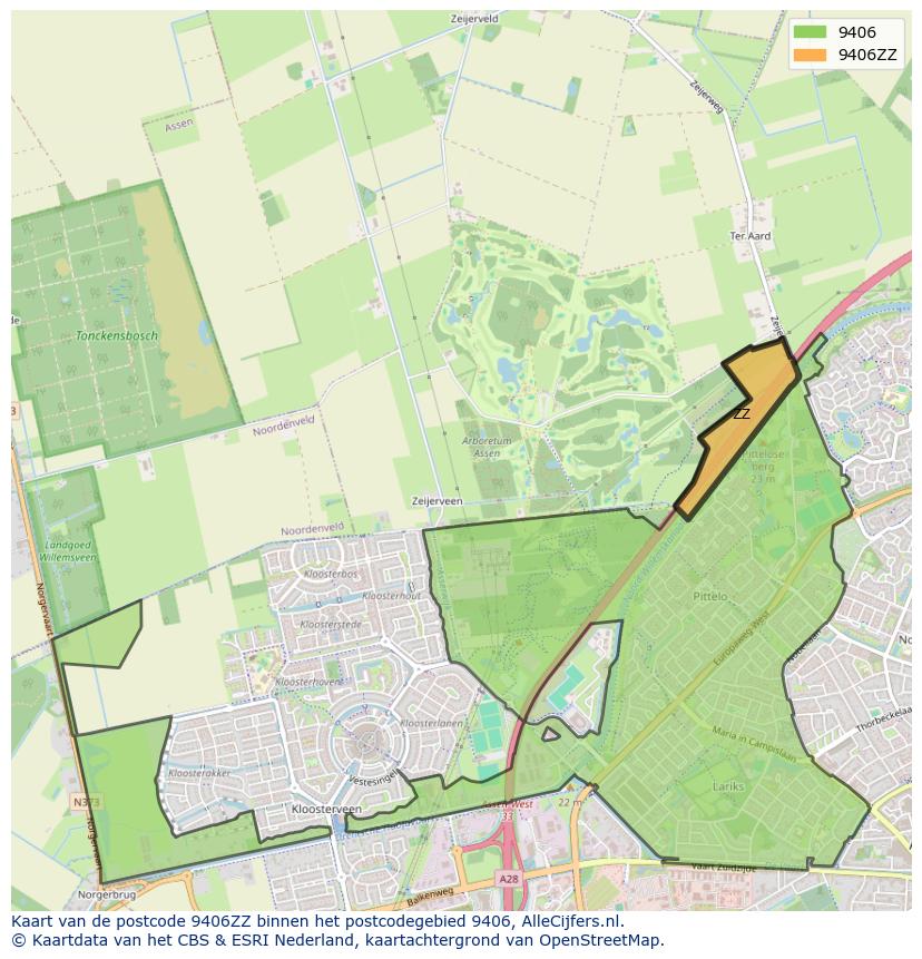 Afbeelding van het postcodegebied 9406 ZZ op de kaart.