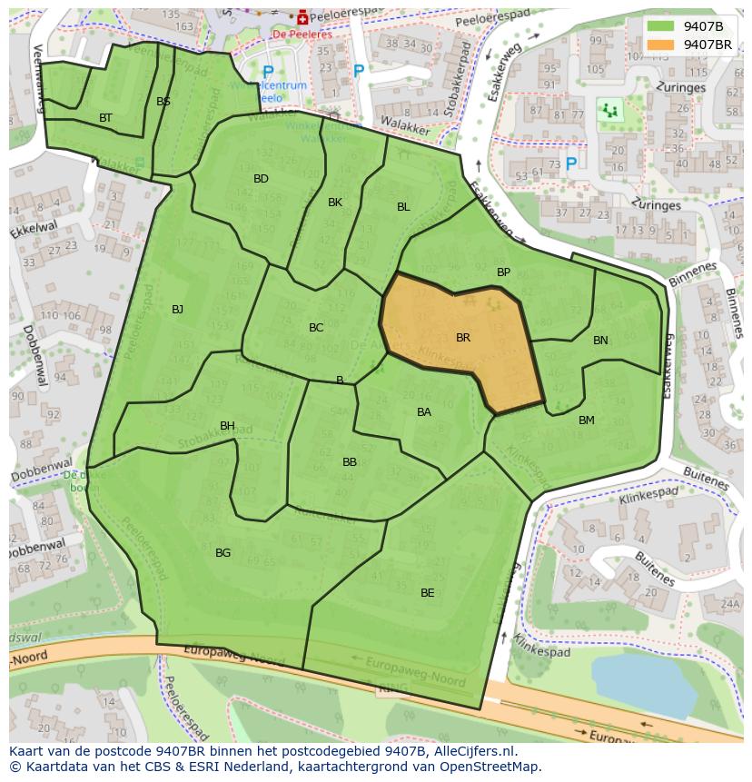 Afbeelding van het postcodegebied 9407 BR op de kaart.