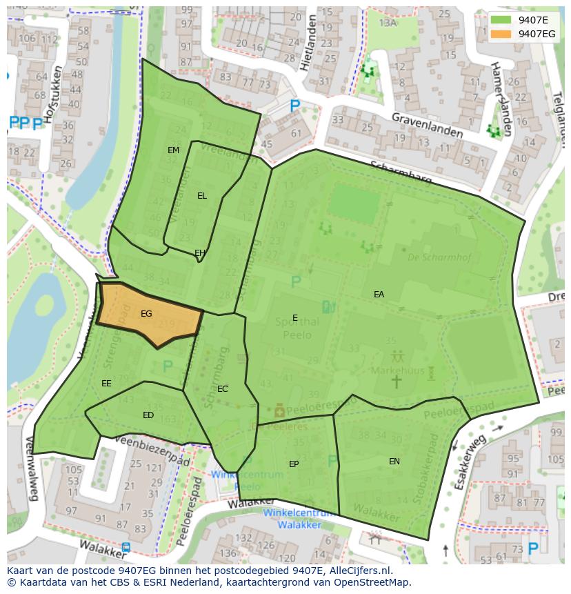 Afbeelding van het postcodegebied 9407 EG op de kaart.