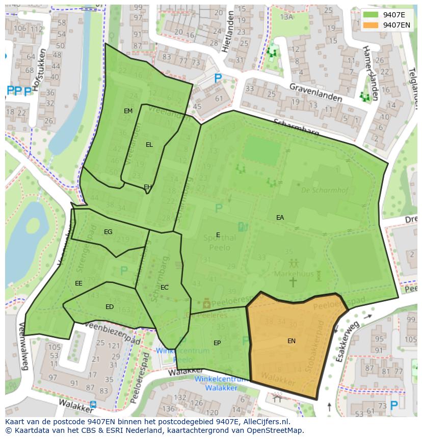 Afbeelding van het postcodegebied 9407 EN op de kaart.
