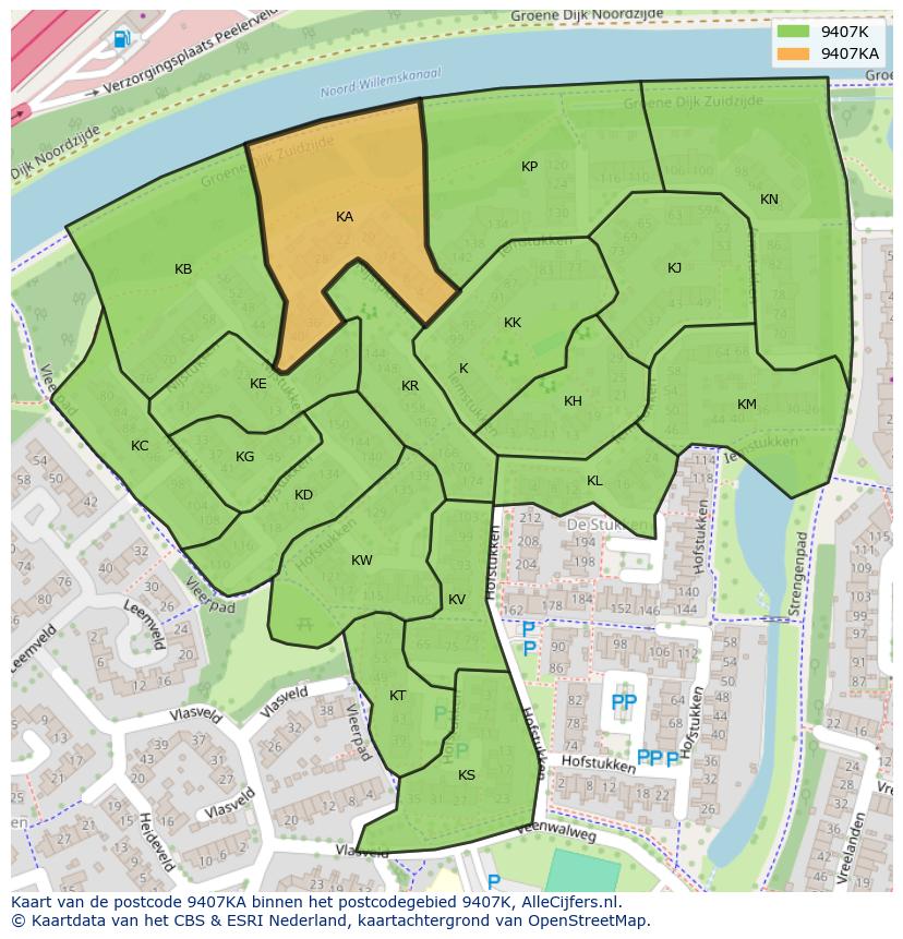 Afbeelding van het postcodegebied 9407 KA op de kaart.