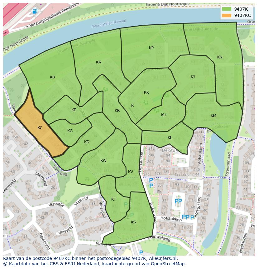 Afbeelding van het postcodegebied 9407 KC op de kaart.