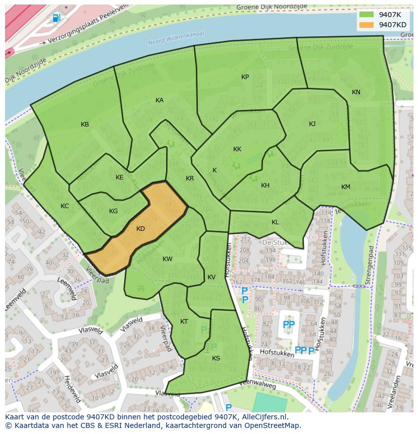 Afbeelding van het postcodegebied 9407 KD op de kaart.