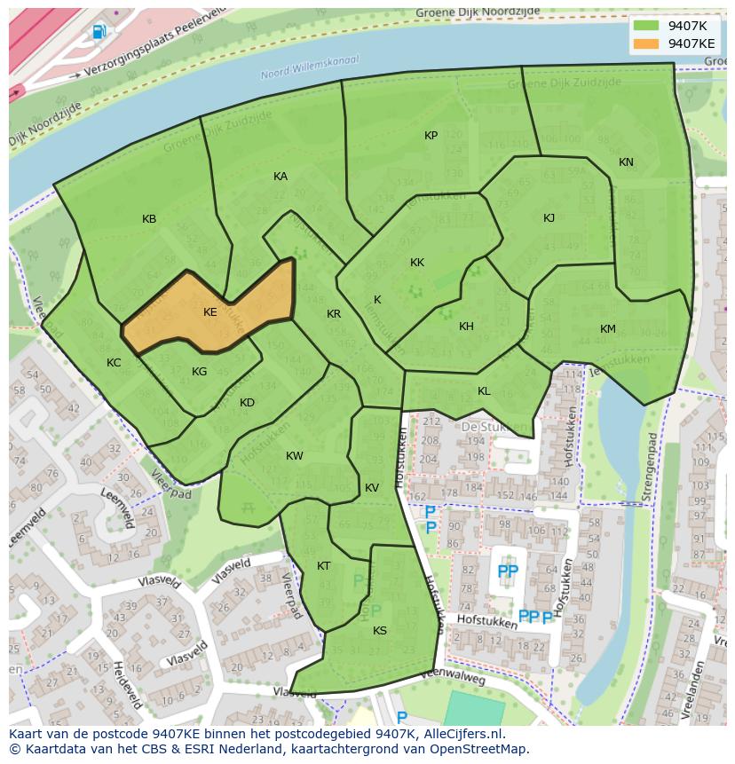 Afbeelding van het postcodegebied 9407 KE op de kaart.