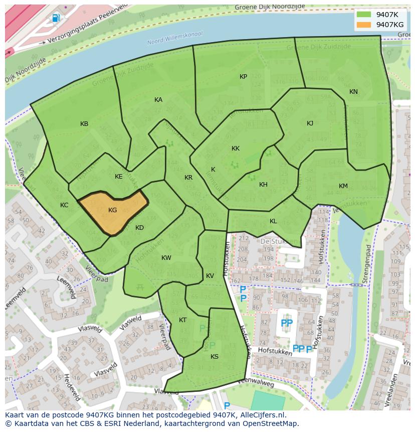 Afbeelding van het postcodegebied 9407 KG op de kaart.