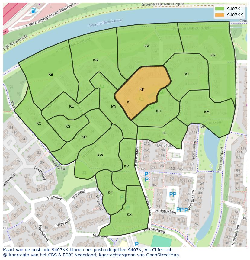 Afbeelding van het postcodegebied 9407 KK op de kaart.