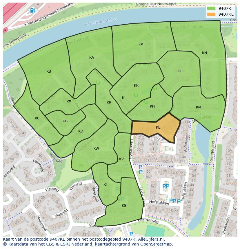 Afbeelding van het postcodegebied 9407 KL op de kaart.