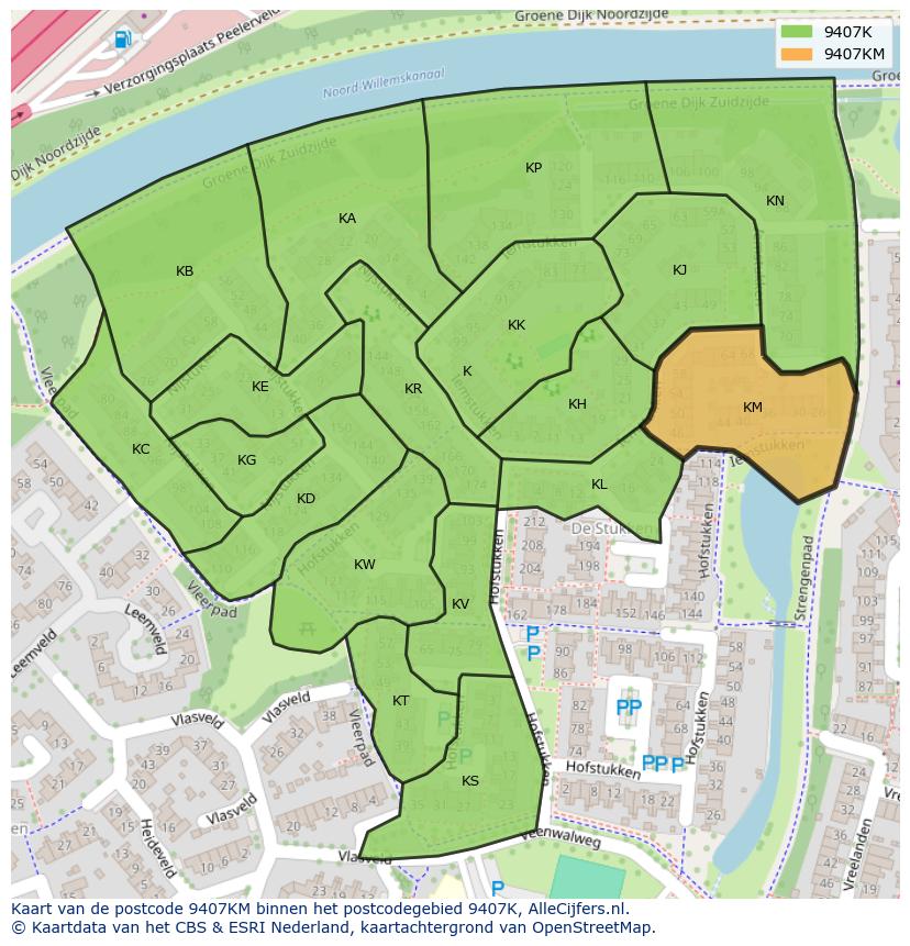 Afbeelding van het postcodegebied 9407 KM op de kaart.
