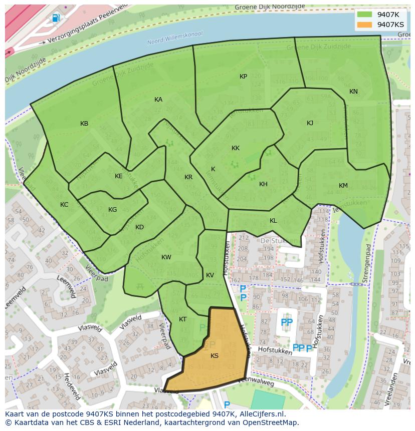 Afbeelding van het postcodegebied 9407 KS op de kaart.