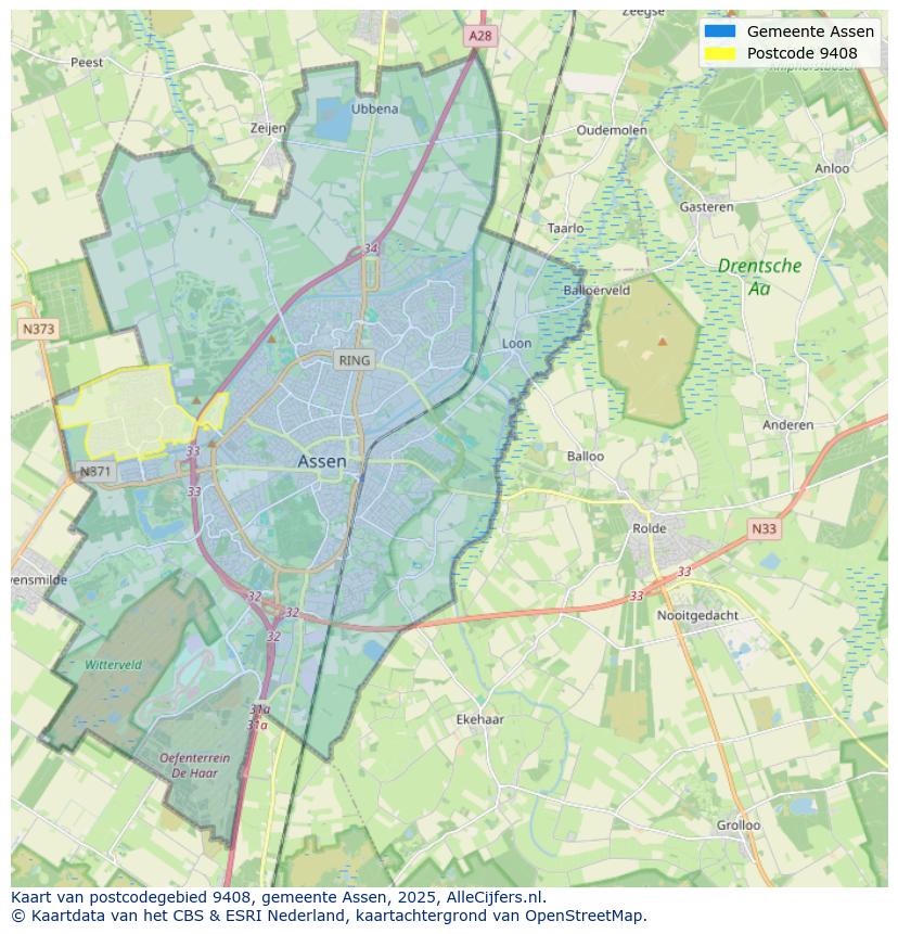 Afbeelding van het postcodegebied 9408 op de kaart.