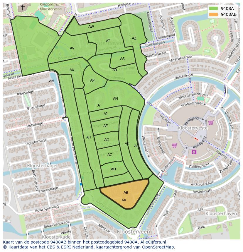Afbeelding van het postcodegebied 9408 AB op de kaart.