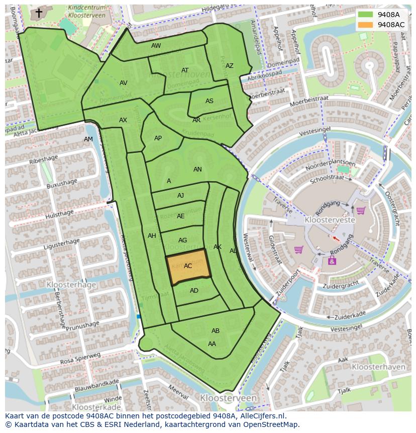 Afbeelding van het postcodegebied 9408 AC op de kaart.