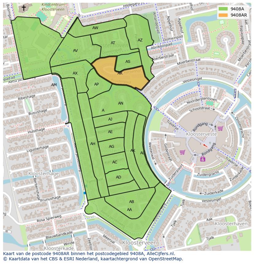 Afbeelding van het postcodegebied 9408 AR op de kaart.
