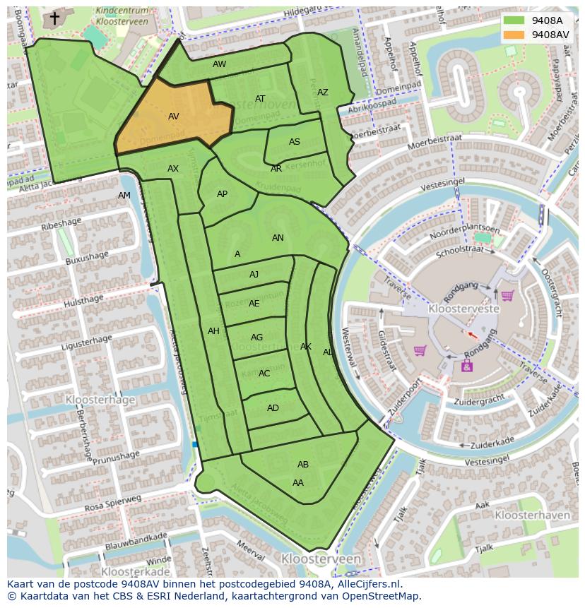 Afbeelding van het postcodegebied 9408 AV op de kaart.