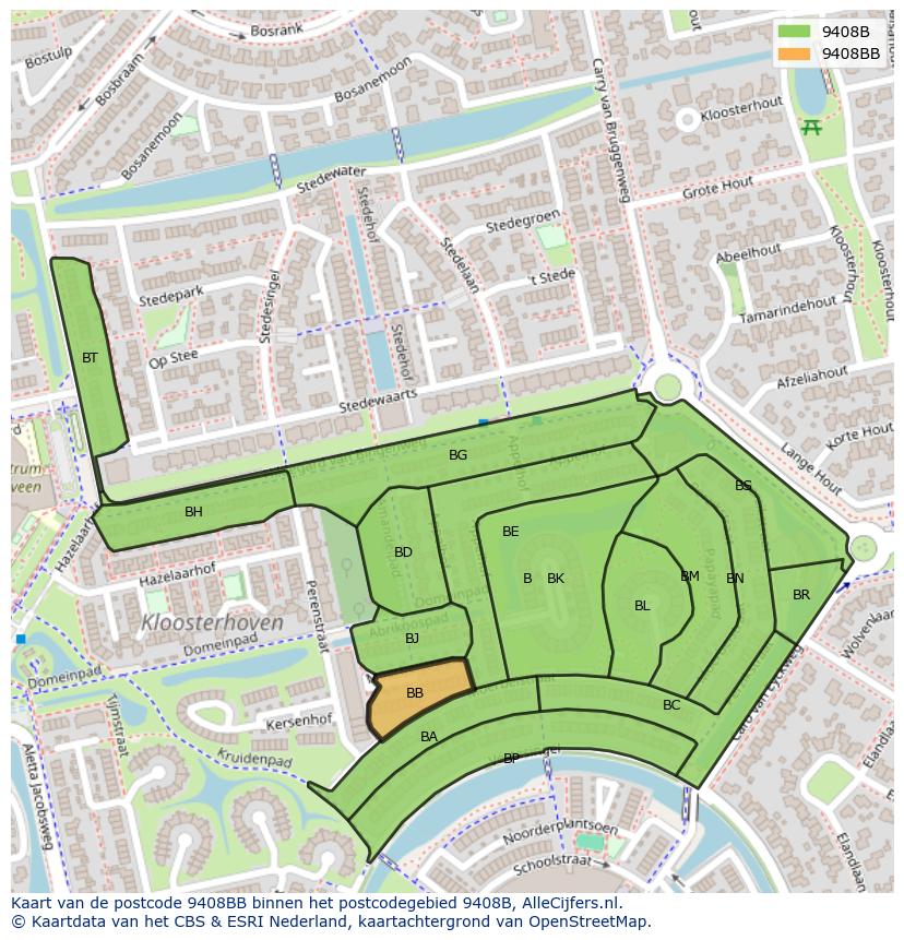 Afbeelding van het postcodegebied 9408 BB op de kaart.