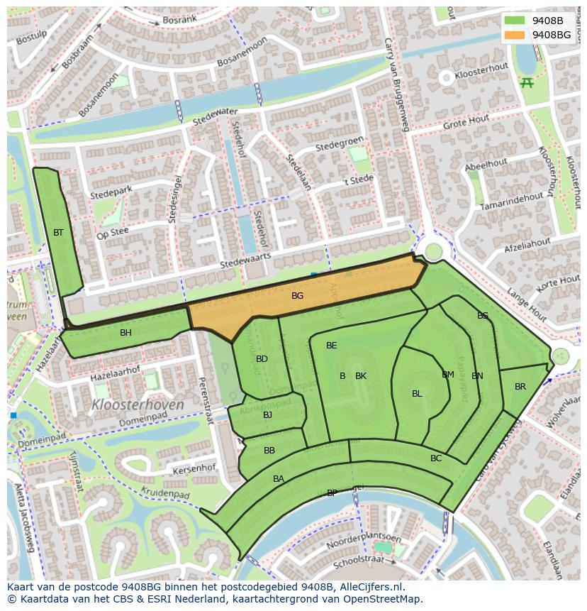 Afbeelding van het postcodegebied 9408 BG op de kaart.
