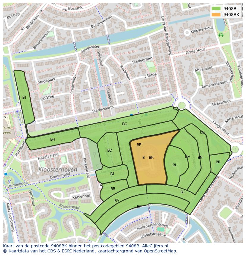 Afbeelding van het postcodegebied 9408 BK op de kaart.